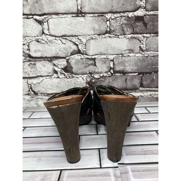 Naya Black Leather Cross Strap Casual Wooden Heel Sandals Women’s Sz 7M US/38EU - Picture 3 of 16